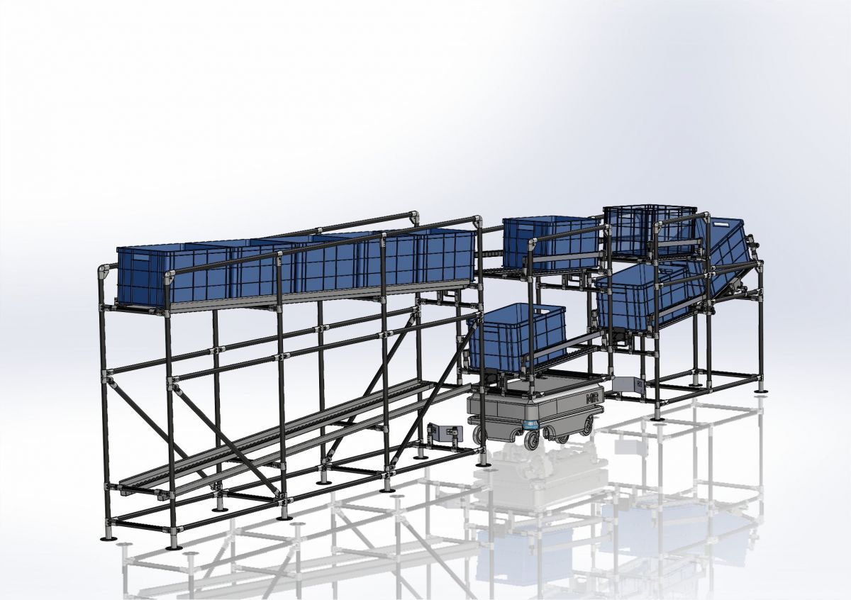 MiR200 pro převážení KLT boxů s MiR Fleet